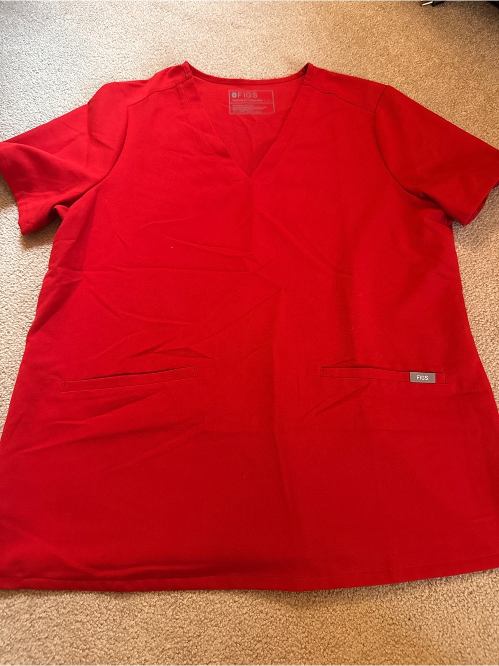 Figs Women's Red V-Neck Scrub Top